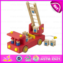 2015 New Product Very Nice Fire Truck Toy, Love Design Kids Fire Fighting Truck Toy, Red Children Wooden Moving Truck Toy W04A158